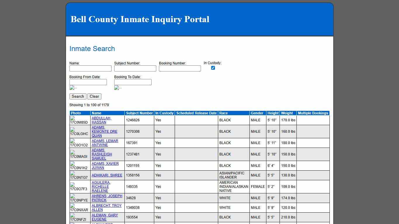 Inmate Search