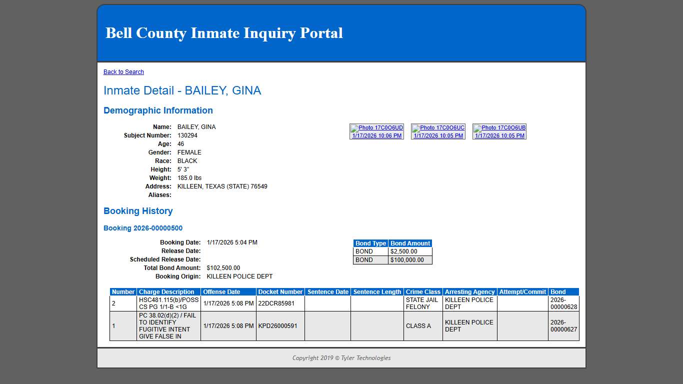 Inmate Detail - BAILEY, GINA